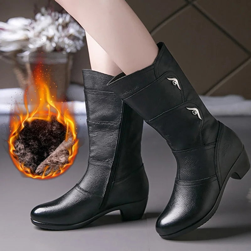 Women's Rubber Boots 2020 Spring Winter shoes Female Mid-calf boots Non-slip Fashion PU Leather boots for women Black Elegant