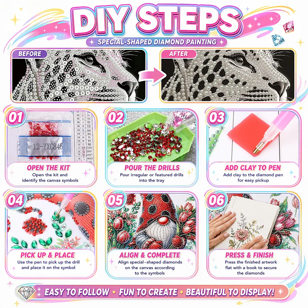 Spotted Leopard Special Shaped 5D DIY Partial Drill Diamond Pearl Painting Kit for Adults Beginners Home Decor Art Craft Pearl Diamond Painting 30x40cm