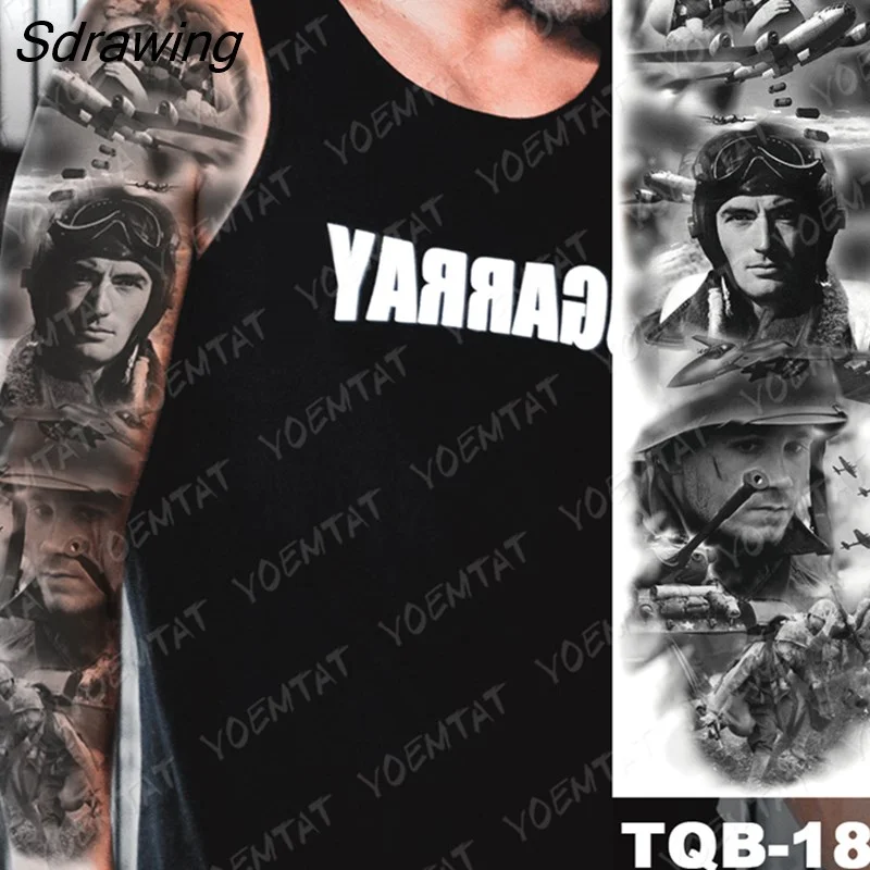 Sdrawing Arm Sleeve Tattoo Tiger Lion Wolf Owl Waterproof Temporary Tatto Sticker Crown Warrior Body Art Full Fake Tatoo Men Women