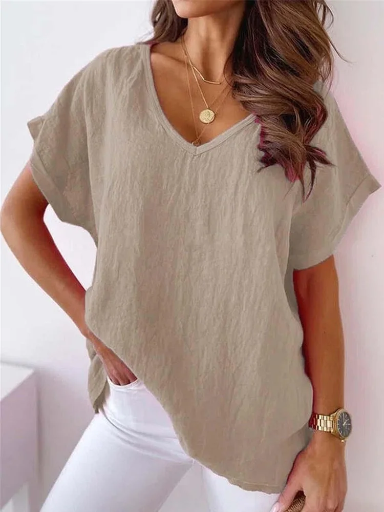 Solid V Neck Casual Top