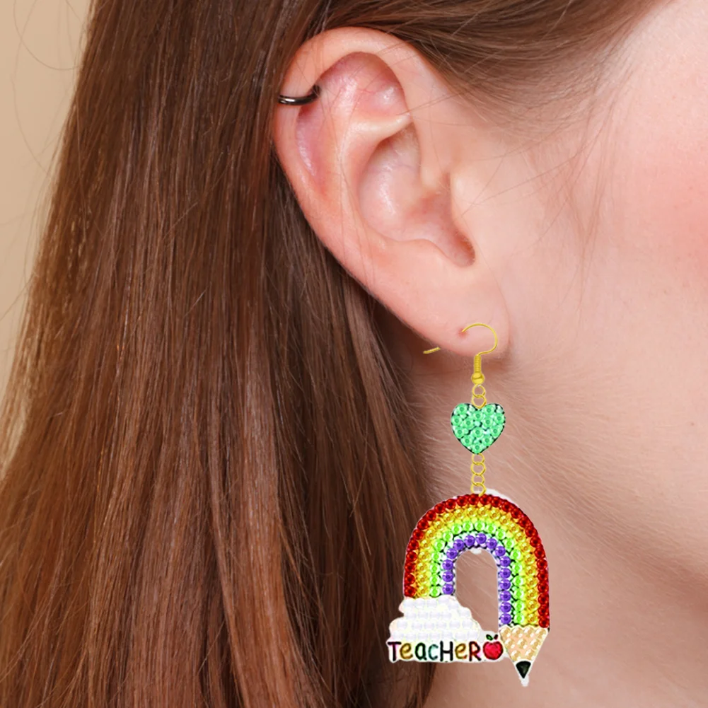 6Pairs DIY Teacher Double Sided Diamond Painting Earrings Mosaic Drill Earring Kits