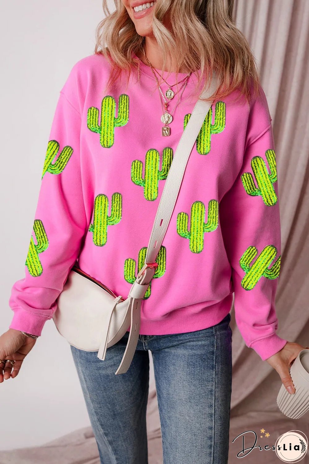 Sequin Cactus Long Sleeve Sweatshirt