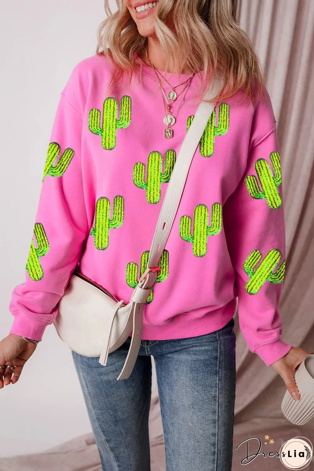 Sequin Cactus Long Sleeve Sweatshirt