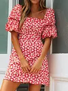 Floral Printed Puff Sleeves Mini Dresses