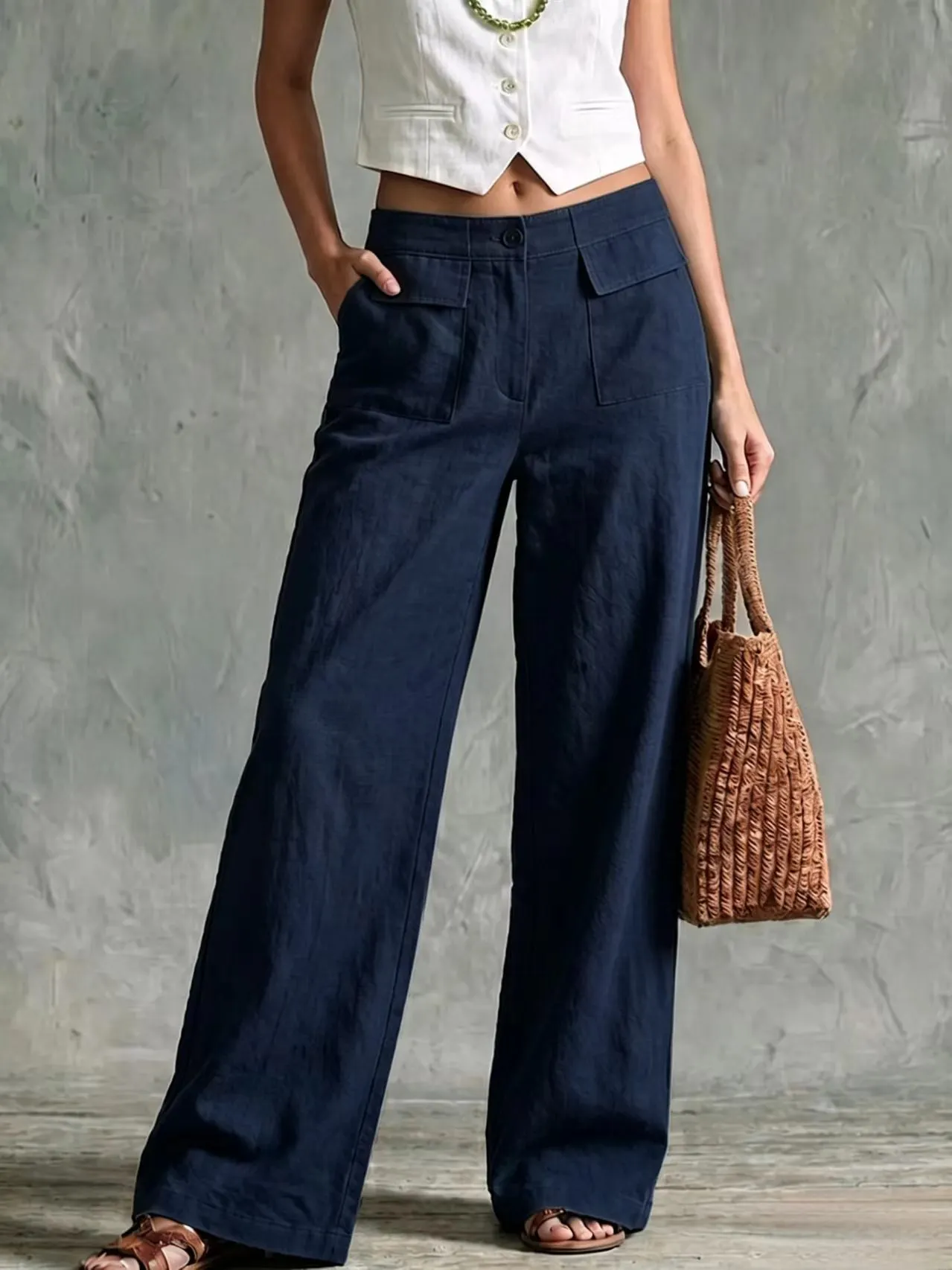 Women's Linen Wide Leg Cargo Pants