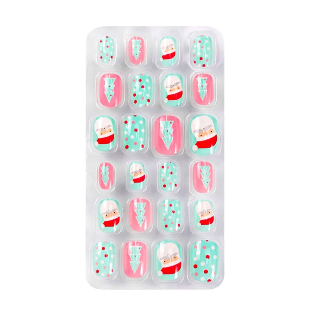 24Pcs/box Kids False Nails Press On Nail Cartoon Full Cover Fake Nails Snowflake Design Manicure Tips Nail Art for Children
