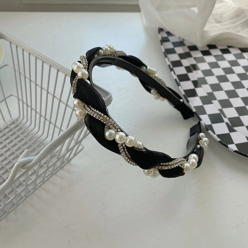 Women’s Fashion C Shape Cloth Handmade Artificial Pearls Rhinestones Hair Band