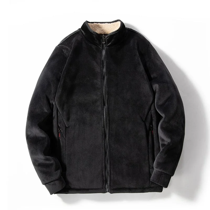 Men's Velvet Coat Stand Collar Sherpa Lined Jacket