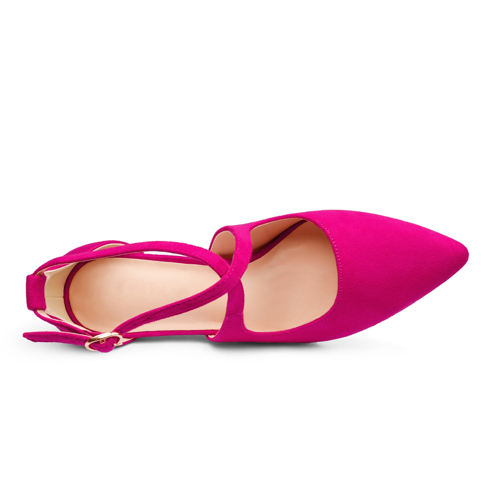 95mm Women's Pointed Toe Cross Strap Heels Ankle Strap Sandals Red Bottoms Pumps Shoes Suede-MERUMOTE