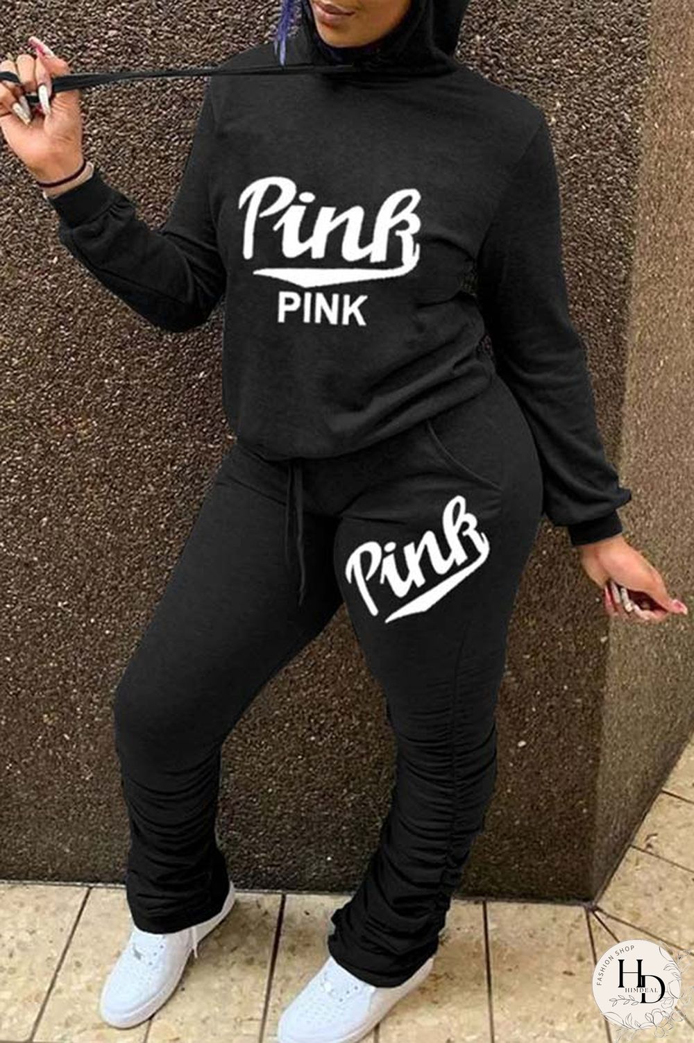 Casual Letter Print Hooded Two Pieces