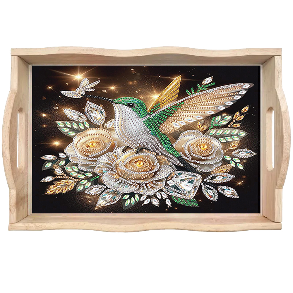 Diamond Painting Wooden Serving Tray Diamond Art Dining Plate (Hummingbird)