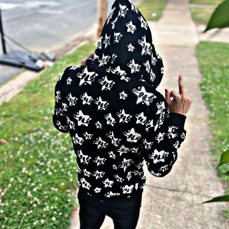 Stars Print Goth Punk Men's Zip Up Hoodie Sweatshirt-VESSFUL