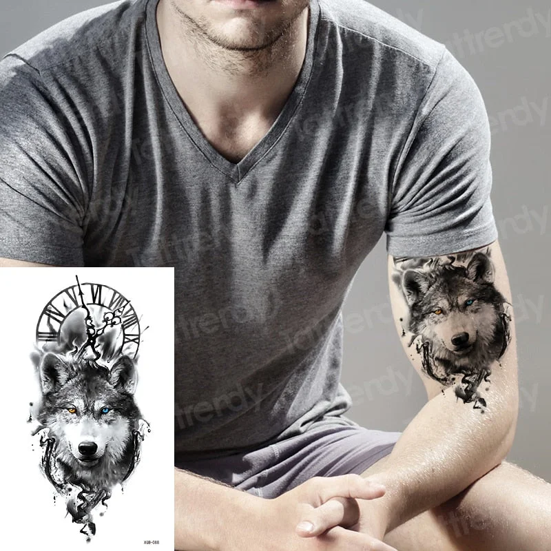Temporary Tattoo Sticker Forest Moon Bird Bear animal Tattoos Waterproof Leopard Wolf Tiger Body Art Arm flower Fake Tattoo Men