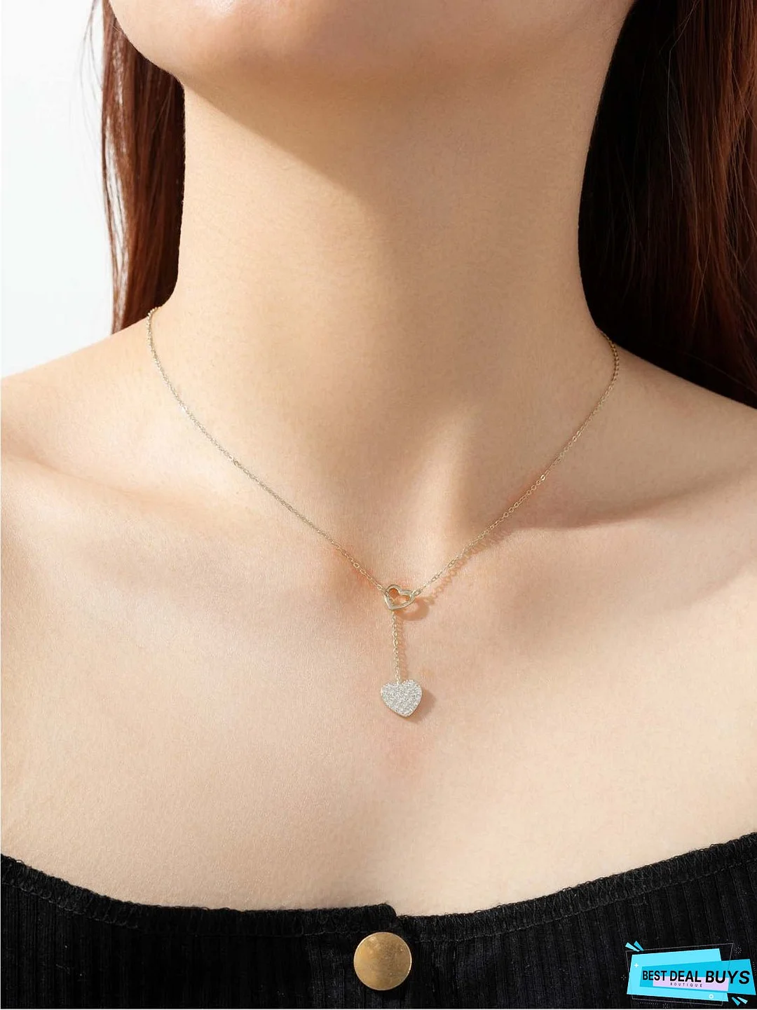 925 Sterling Silver Inlaid Zircon Heart Necklace