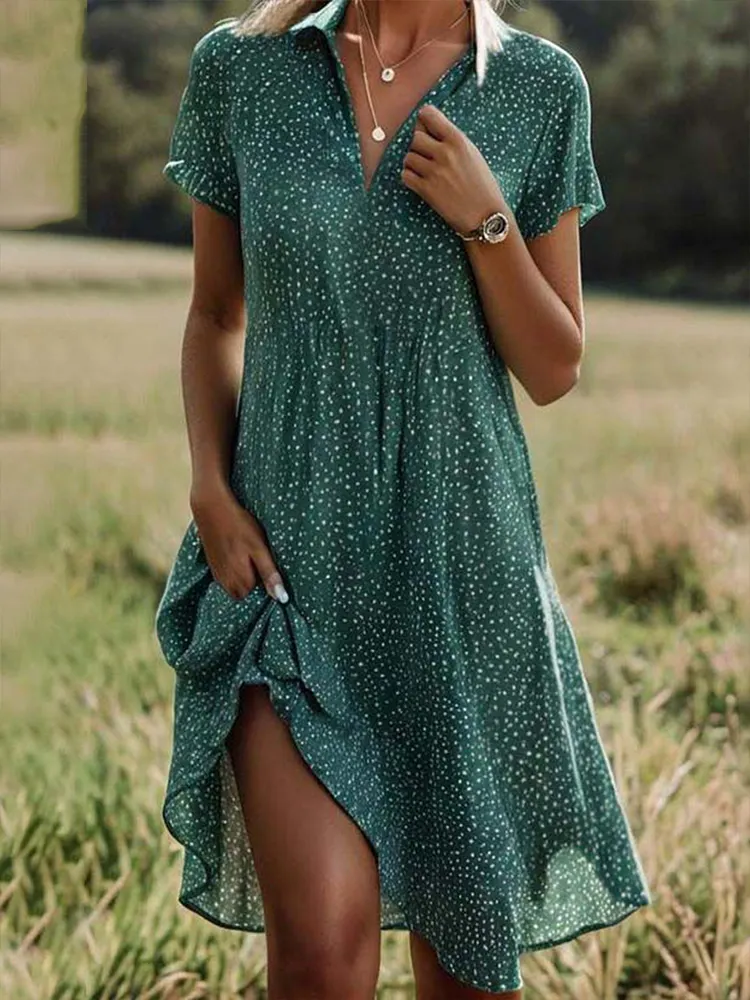 Summer Floral Pattern V-Neck Vintage Dress
