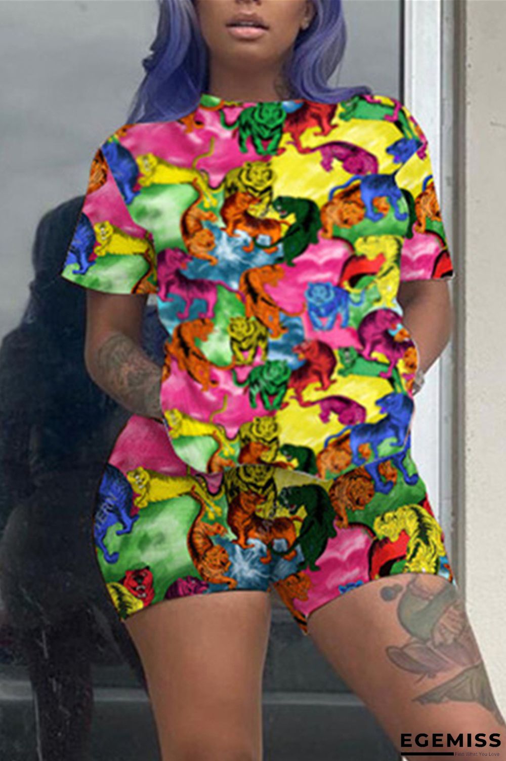 TigerPrint Fashion Casual Print Color Two-piece Set | EGEMISS