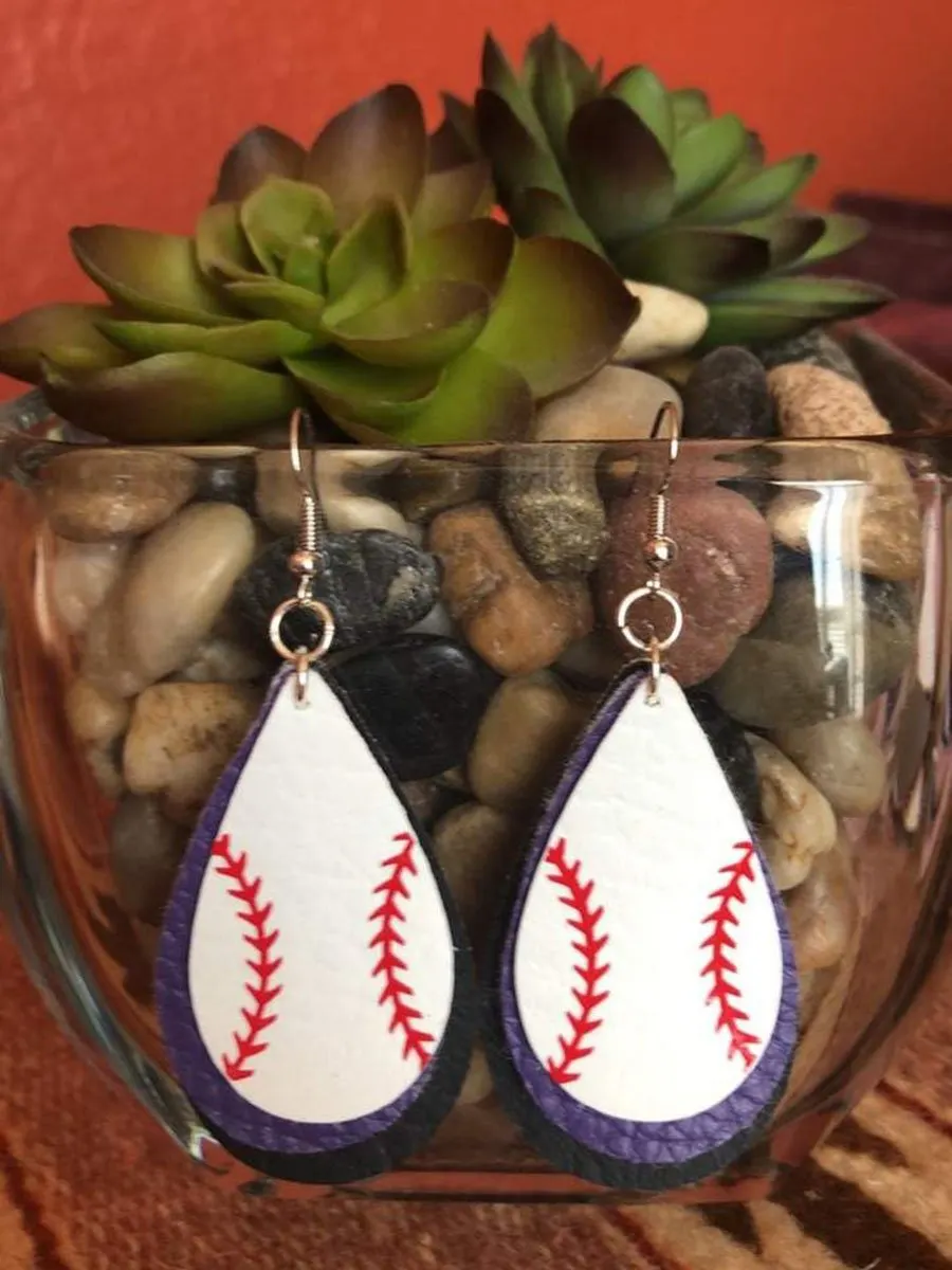 Faux Leather Layered Baseball Earrings