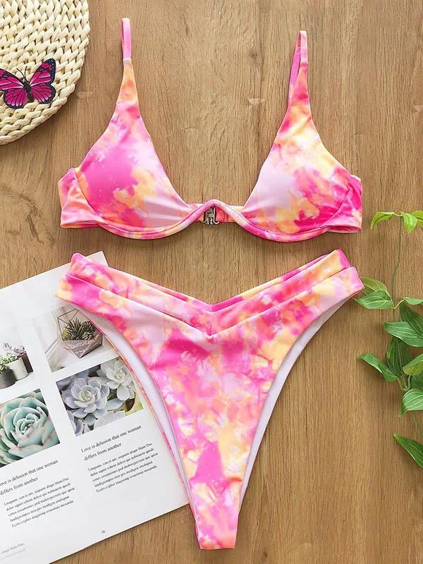 Tie-Dyed Gradient Underwired Triangles Split Bikini Swimsuit