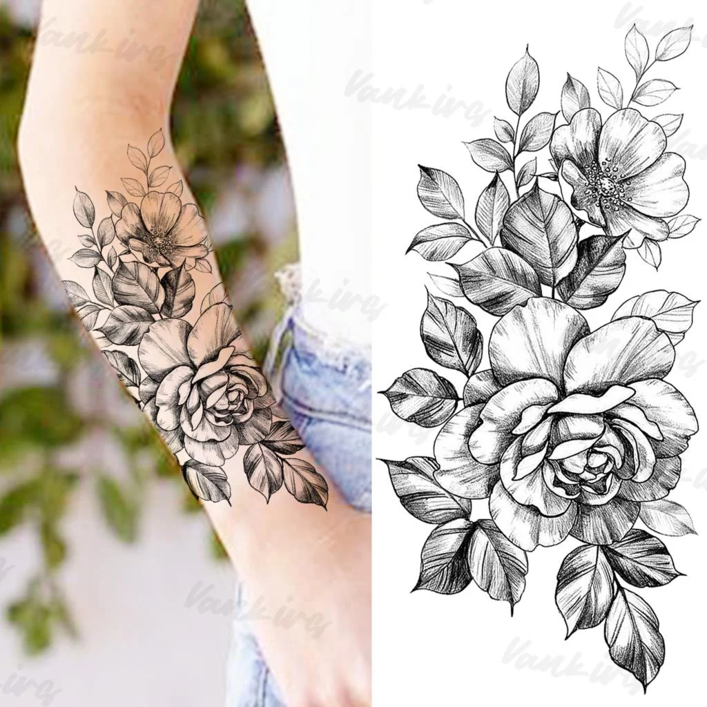 Sdrawing Peony Temporary Tattoos For Women Girls Realistic Anchor Butterfly Flower Fake Tattoo Sticker Sexy Body Arm Tatoos DIY