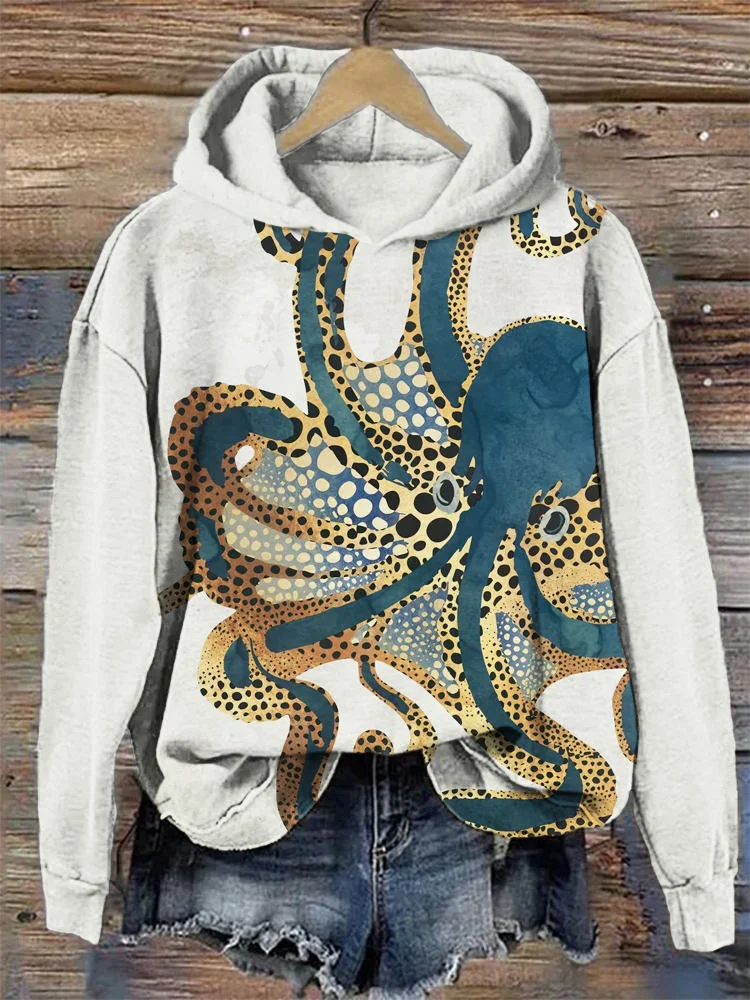 Wearshes Poison Octopus Print Hooded Sweatshirt