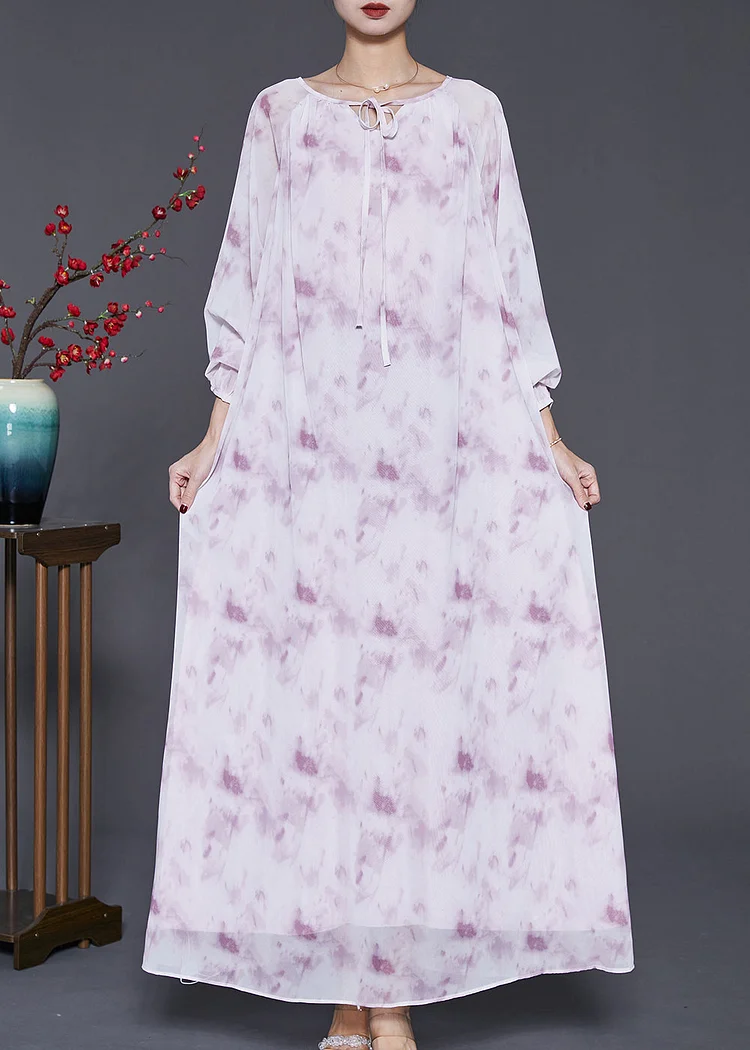 Organic Purple Oversized Tie Dye Chiffon Maxi Dresses Spring
