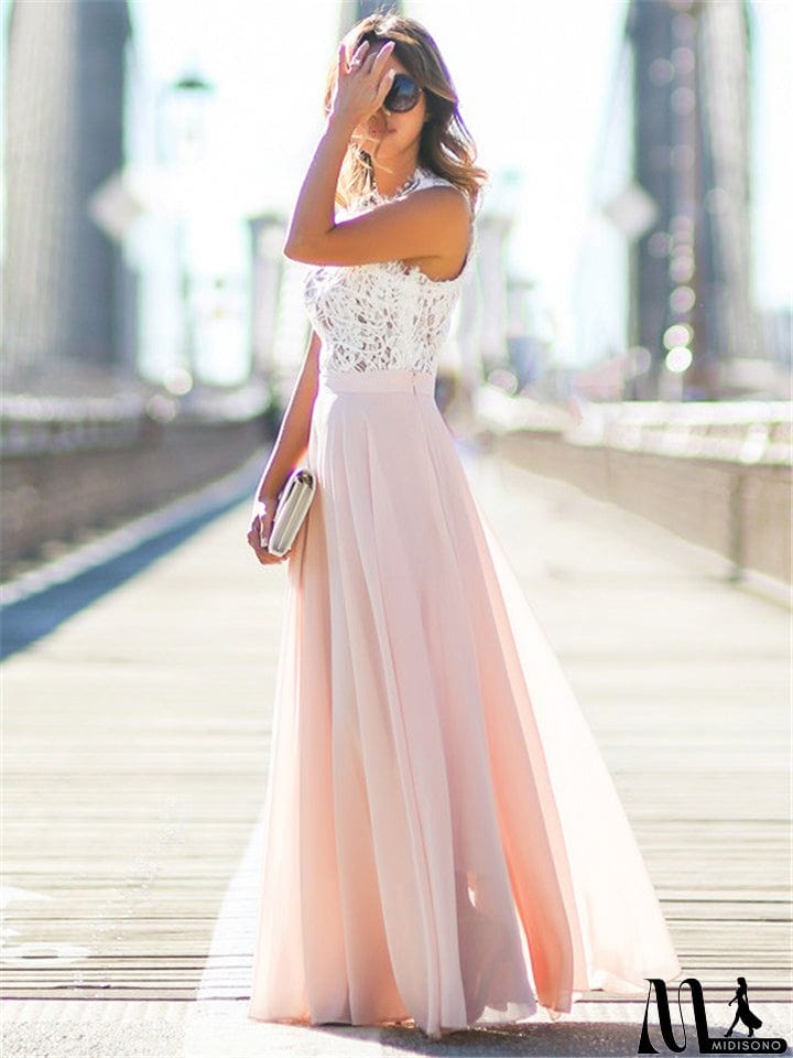 MidiSono - Women's Pretty Lace Chiffon Maxi Dress