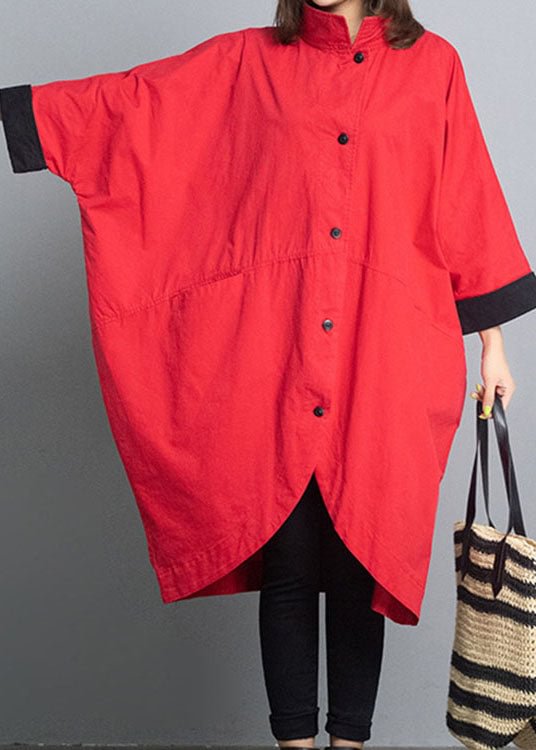 Fitted Red Loose Bat wing Sleeve Turtleneck Fall trench coats CK1782- Fabulory
