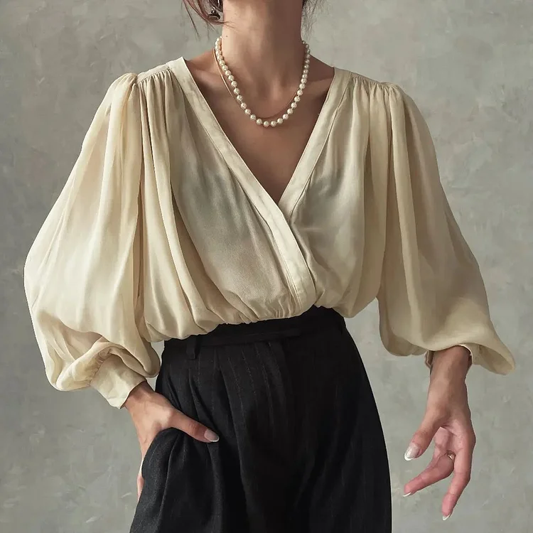 Vintage Classic Elegant V-neck Long Sleeve Shirt