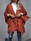 Solid Color Batwing Sleeves Belted Poncho Coat