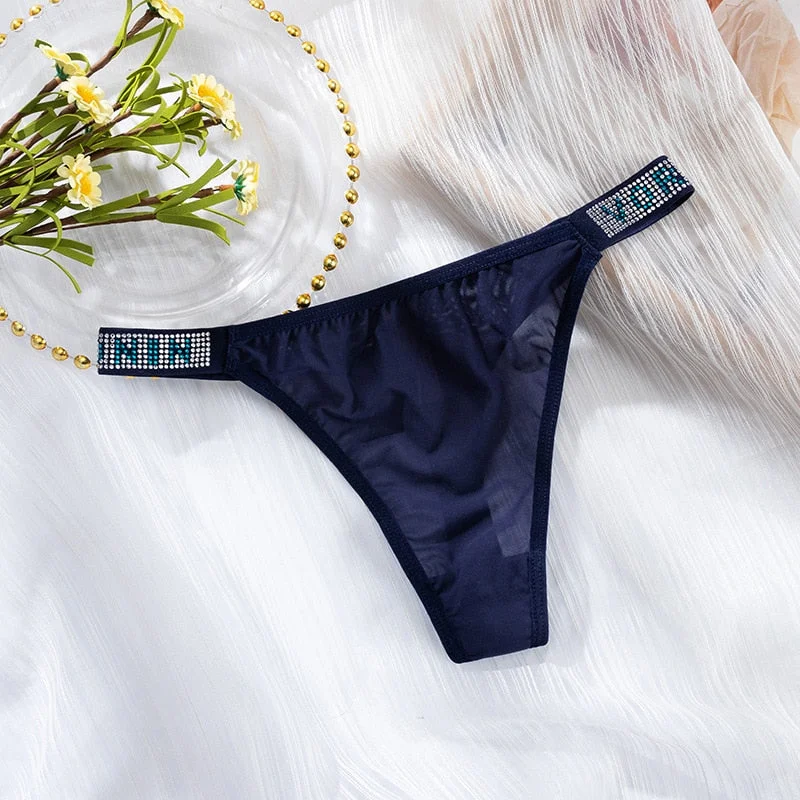 European Style Thong Sexy Lace Panties Fashion Hollow Out Diamond Comfort T-String Low Waist Seamless Underpants Female Lingerie