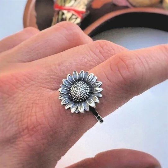 925 Sterling Silver Sunflower Ring