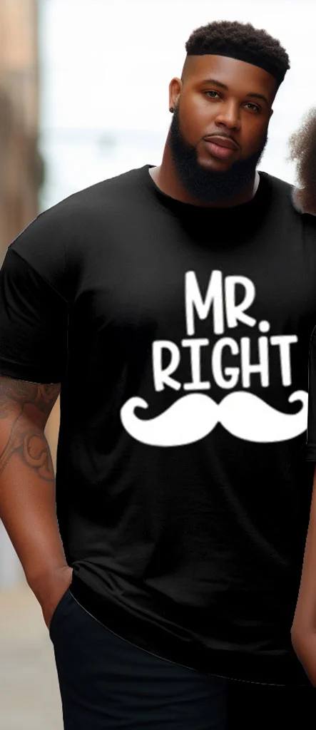 Couple's Large Size Mr Ringhr Round Neck Short Sleeve T-Shirt