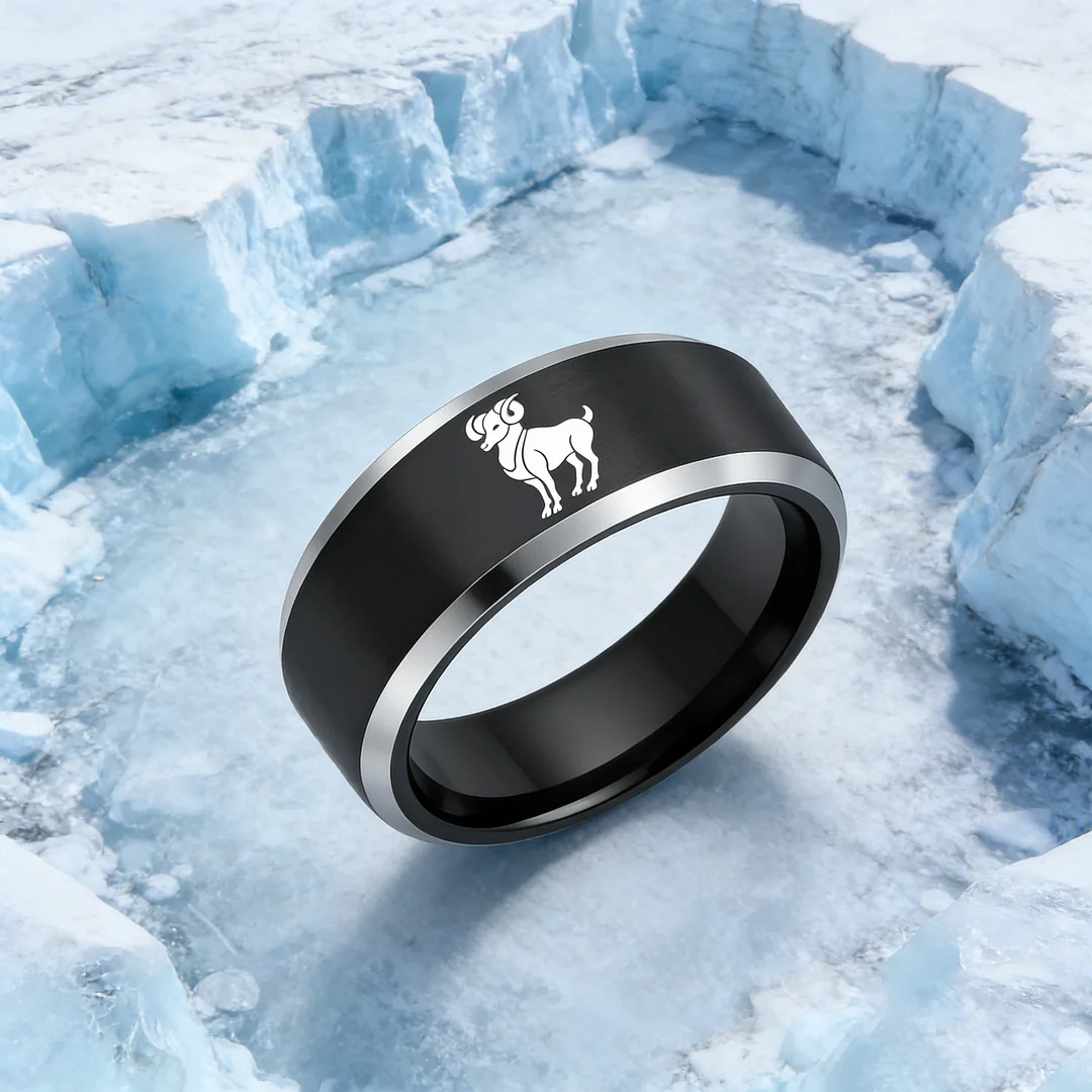 Beveled Edges Laser Etched Tungsten Carbide Rings Black Aries Couple Wedding Bands 4MM 6MM 8MM Width