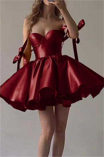 Hidais Fuchsia Satin Sweetheart Sleeveless  Short Homecoming Dress With Ruffles