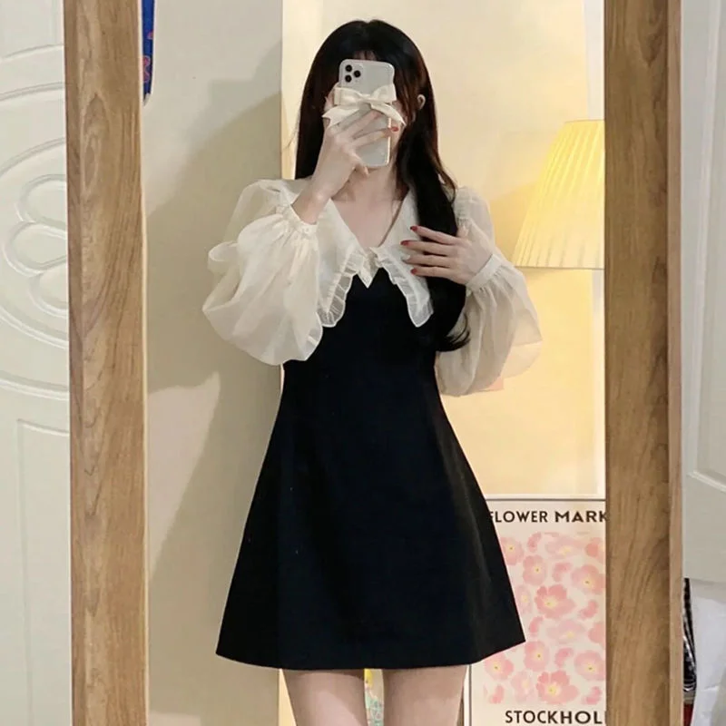 Toloer Toloer Doll Collar Dress 2024 Autumn Dress New Hepburn Style Niche Design Sense Shows Thin Base A-Word Skirt-Outfit Ideas