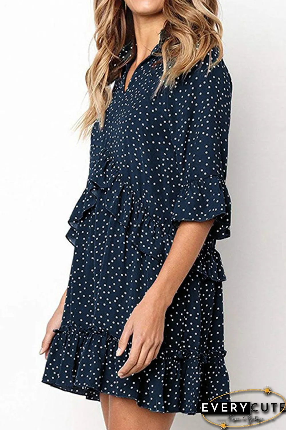 Fashion Casual Polka Dot Split Joint V Neck Princess Dresses