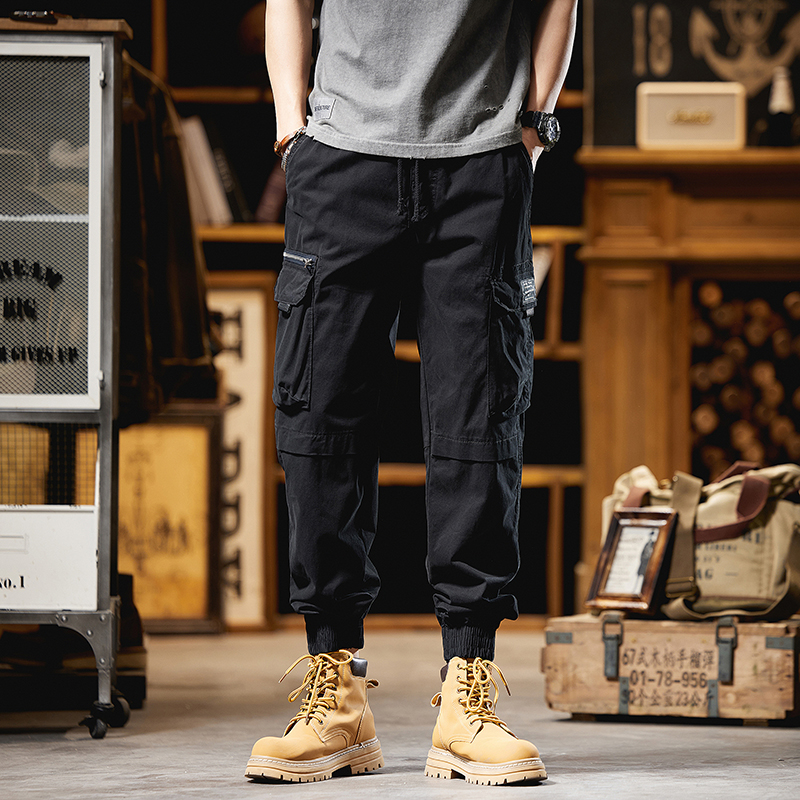 Wlntempo fall 2024 fashion trend Drawstring Pants Men's New High Street Work Pants Casual Tactical Cargo Pants Classic Casual Fashion Hip-hop Sports Loose Pants