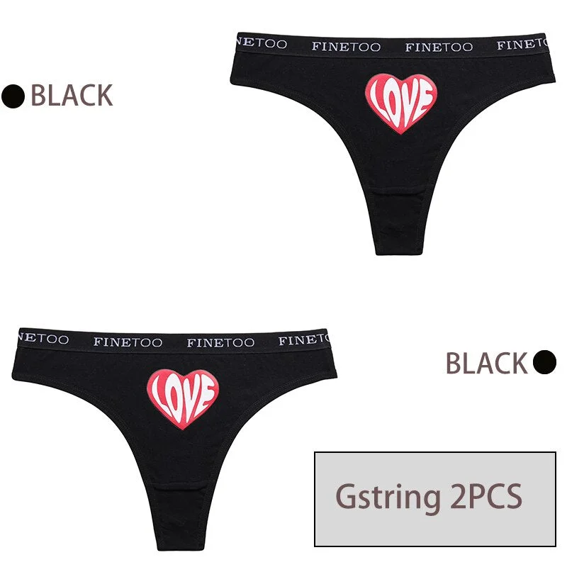 FINETOO 1/2PCS Women Cotton Underwear Love Sticker Letter M-XXL Panties + G-string Lingerie Female Pantys Girls Fashion Briefs
