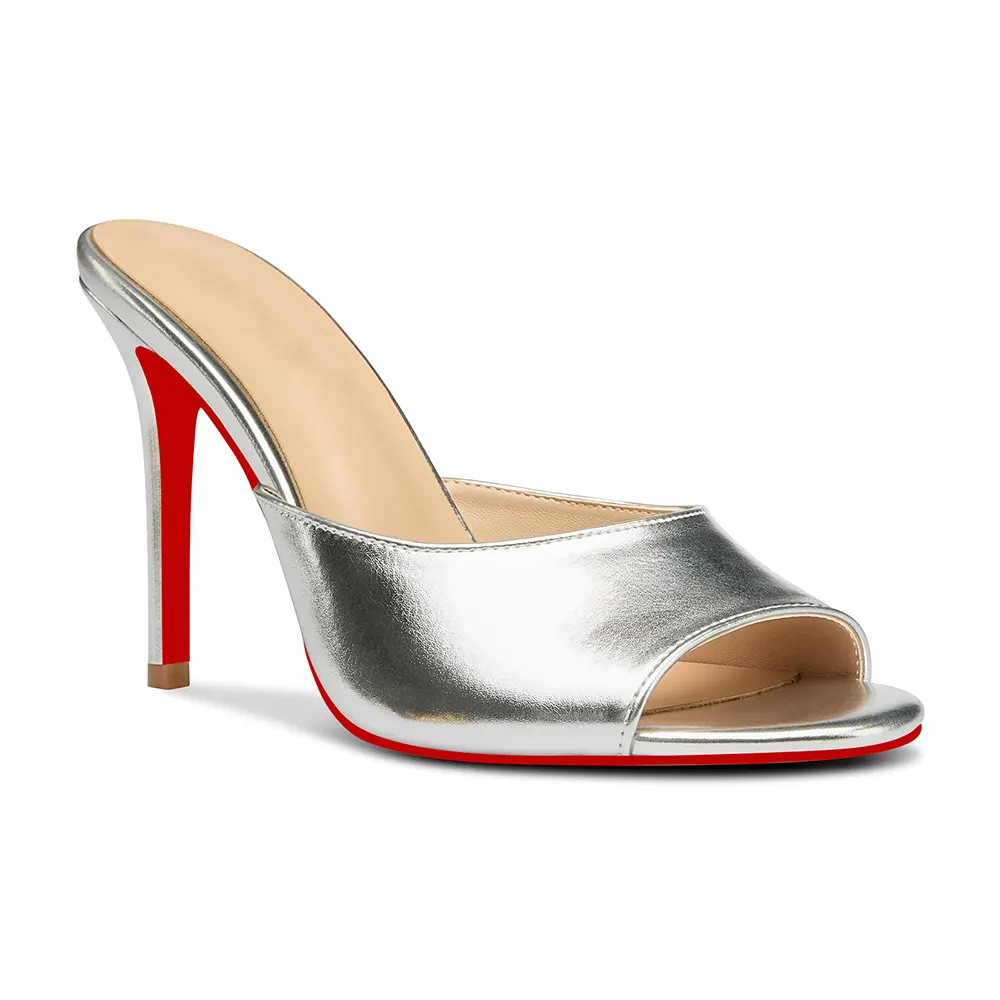 100mm Women's Sandals Pointed Toe Mules Red Bottom Heels Slip on Stilettos-vocosishoes