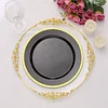 10 Pack | 10" Regal Black and Gold Round Plastic Dinner Plates