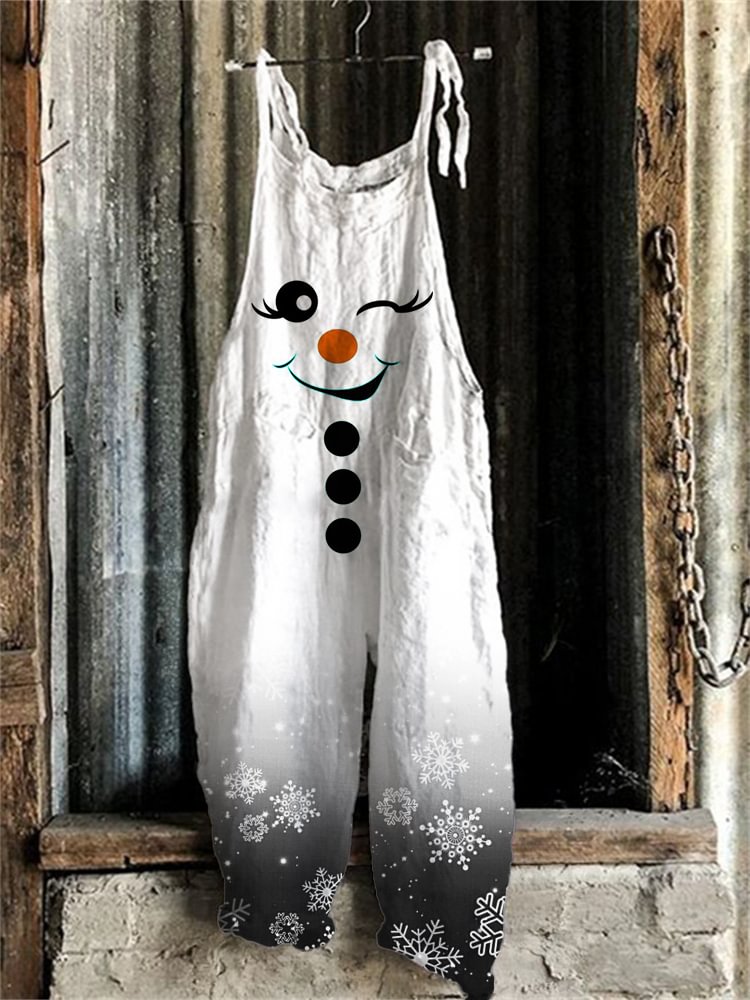 Tiboyz Christmas Cute Snowman Snowflake Gradient Jumpsuit