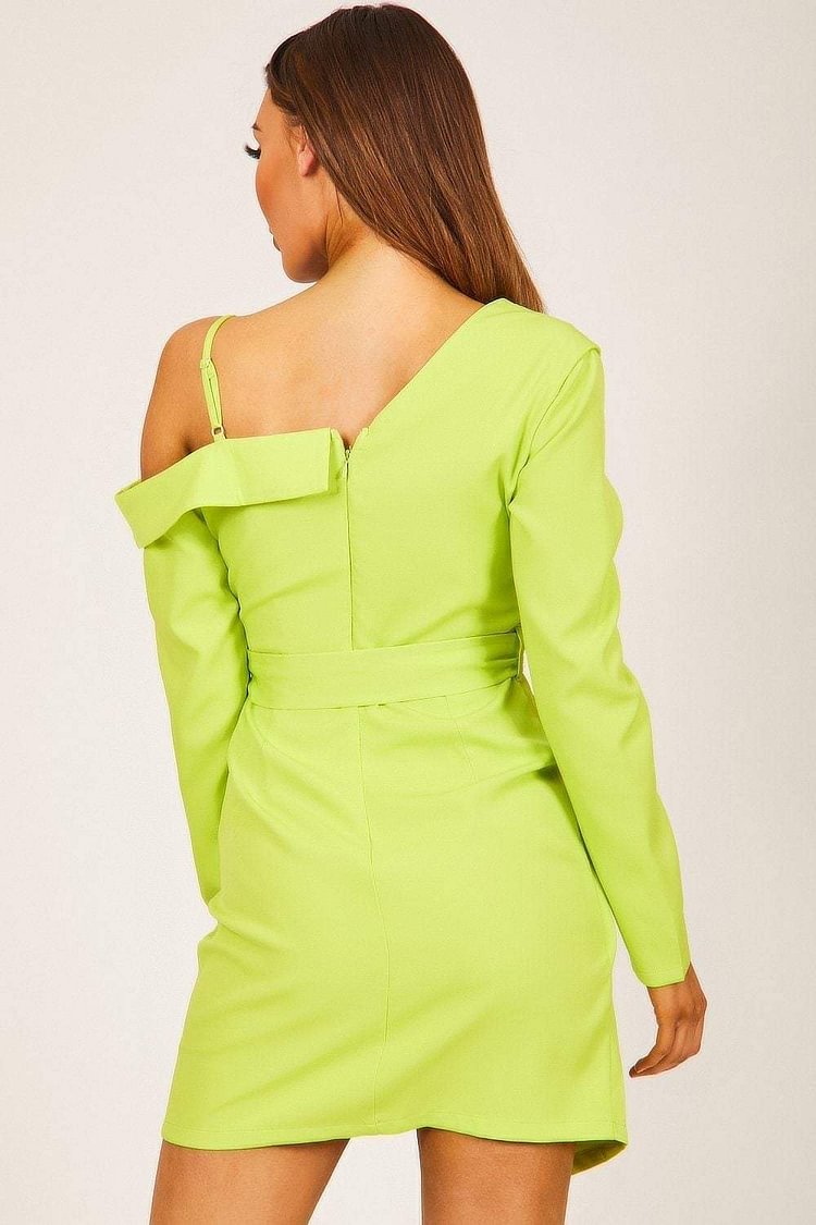 Neon Green One Shoulder Wrap Dress ...