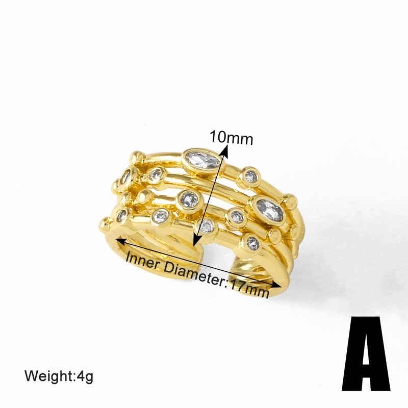 Copper 18K Gold Plated Plating Inlay Irregular Pearl Zircon Open Rings