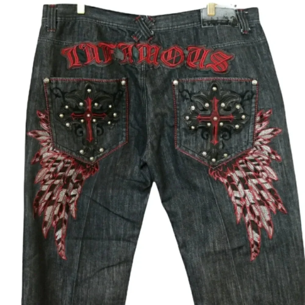 Aonga 90s Streetwear Streetwear New Y2K Jeans Harajuku Hip Hop Retro oversize Graphic Printing Baggy Jeans Denim Pants Men Women Goth Wide Trousers aonga