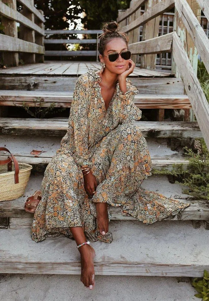 Toes in the Sand Floral Print Maxi Dress--vocosishoes