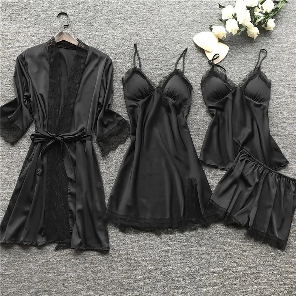 Churchf Pajamas Women's Pyjamas Four-Piece Korean Version Of Sling Pyjamas Women's Home Clothes With Chest Cushions Pajamas Pajamas 2103