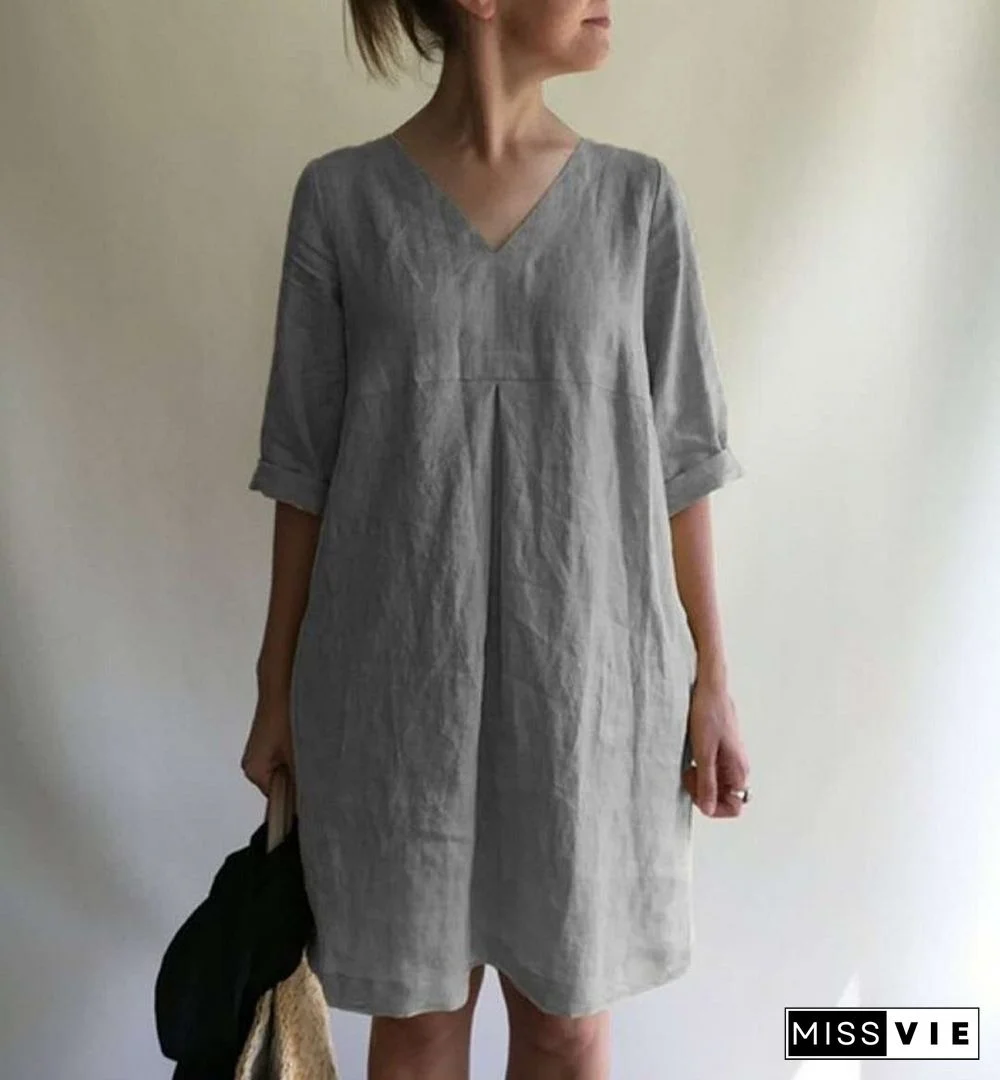 Cotton Crew Neck Short Sleeve Dresses