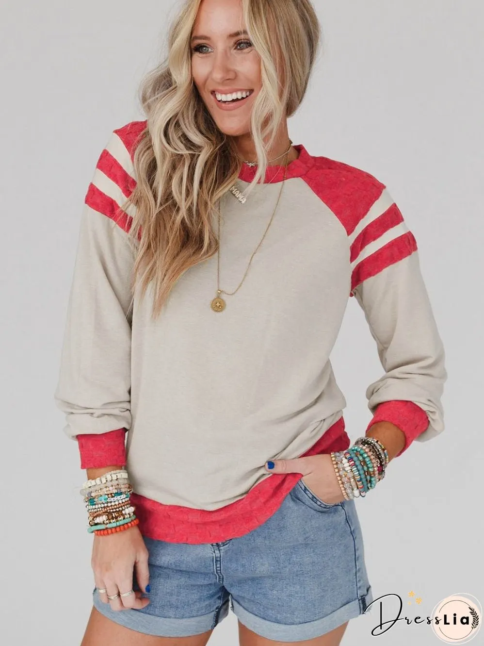 Cozy Apricot Color Block Long Sleeve Knit Top