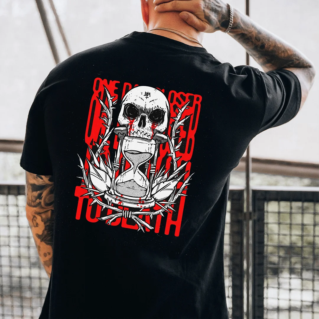 Red Letter Skull with Funnel Graphic Black Print T-Shirt