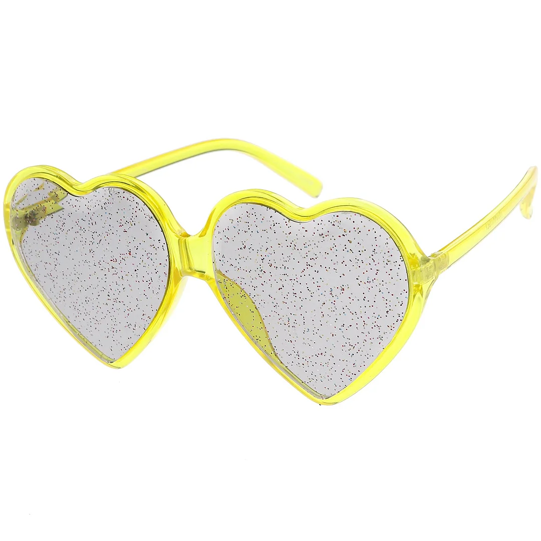 Women's Novelty Oversize Heart glasses Smoke Glitter Lens 62mm